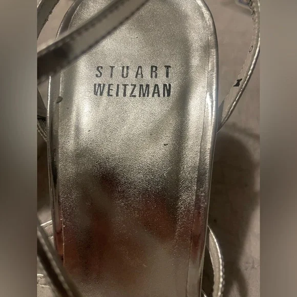 • Stuart Weitzman Metallic Silver  Leather Sandals size 9 - Picture 8 of 12